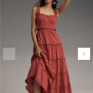 By Anthropologie Sleeveless Square-Neck Ruffle Tiered Midi Dress Small